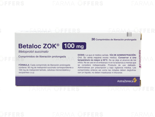 BETALOC ZOK TABL L.A. 100MG, 1 de 30