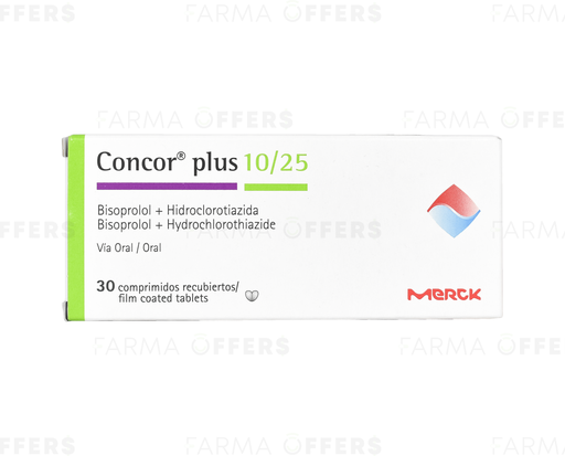 CONCOR PLUS TABL RECUBIE 10mg/25MG, 1 de 30