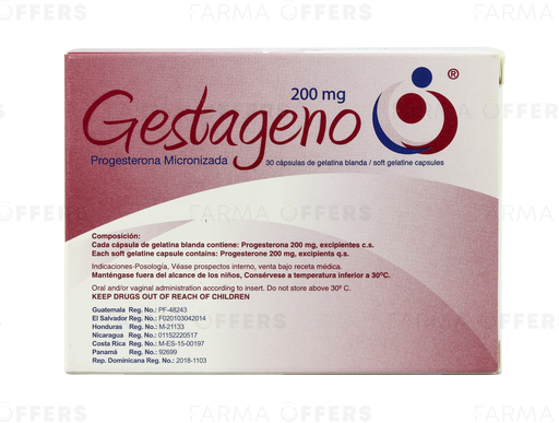 GESTAGENO CAP.BL.GELAT 200MG, 1 de 30