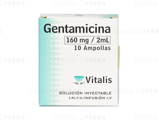 GENTAMICINA AMP I.M 160MG 2ML, 1 de 10