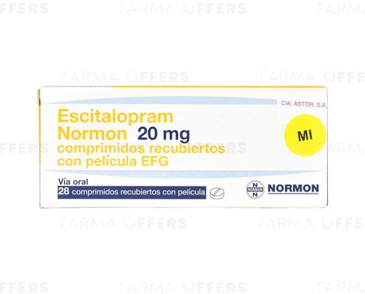 ESCITALOPRAM TABL 20mg, 1 de 28 NORMON